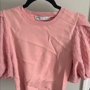 Zara Blush Pink Textured Sleeve Blouse